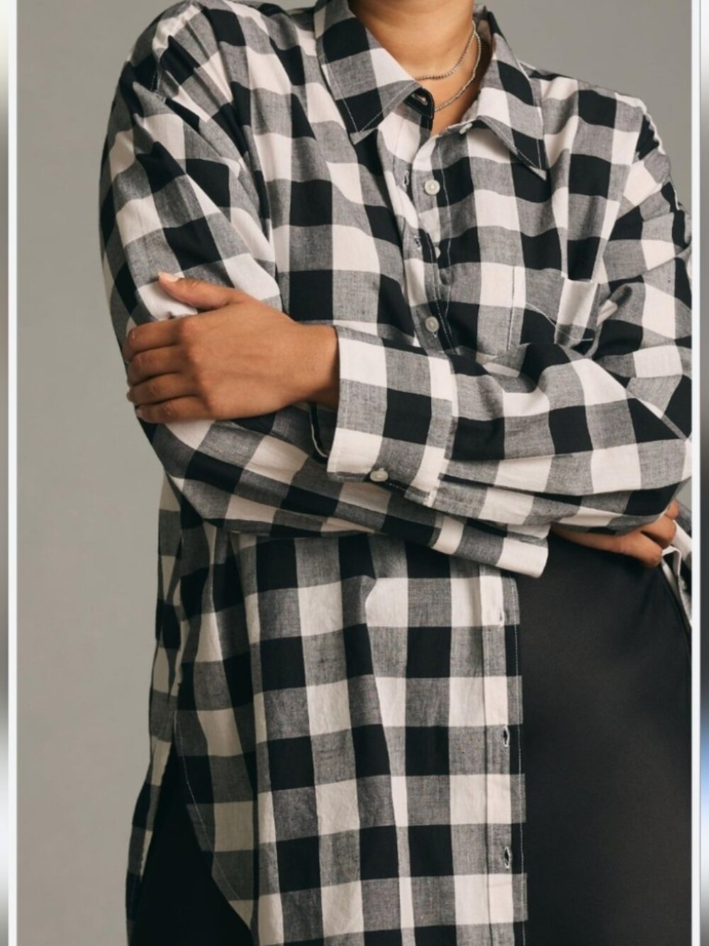 NEW Anthropologie Maeve Bennet Buttondown Shirt Black White Buffalo Plaid Small
